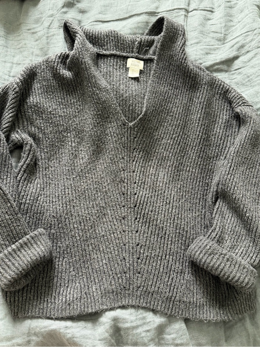 Cozy Gray Ribbed V-Neck Sweater